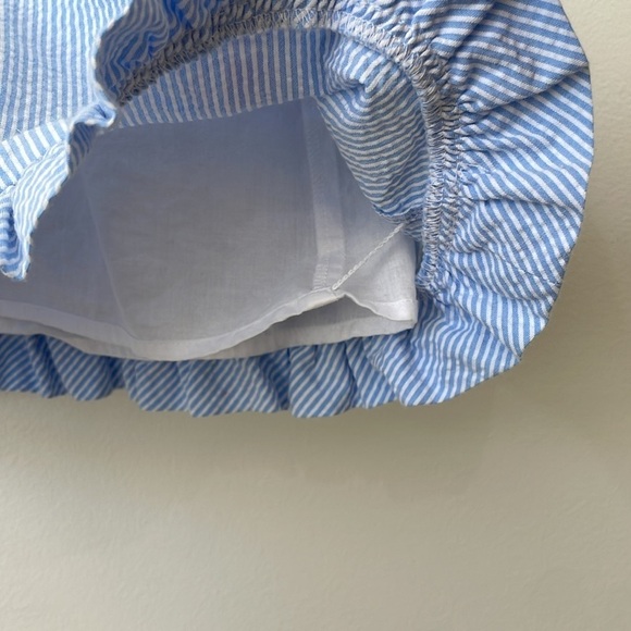 Talbots Seersucker Embroidered Watermelon Shift Dress Ruffle Picnic Size 10 - Picture 6 of 9